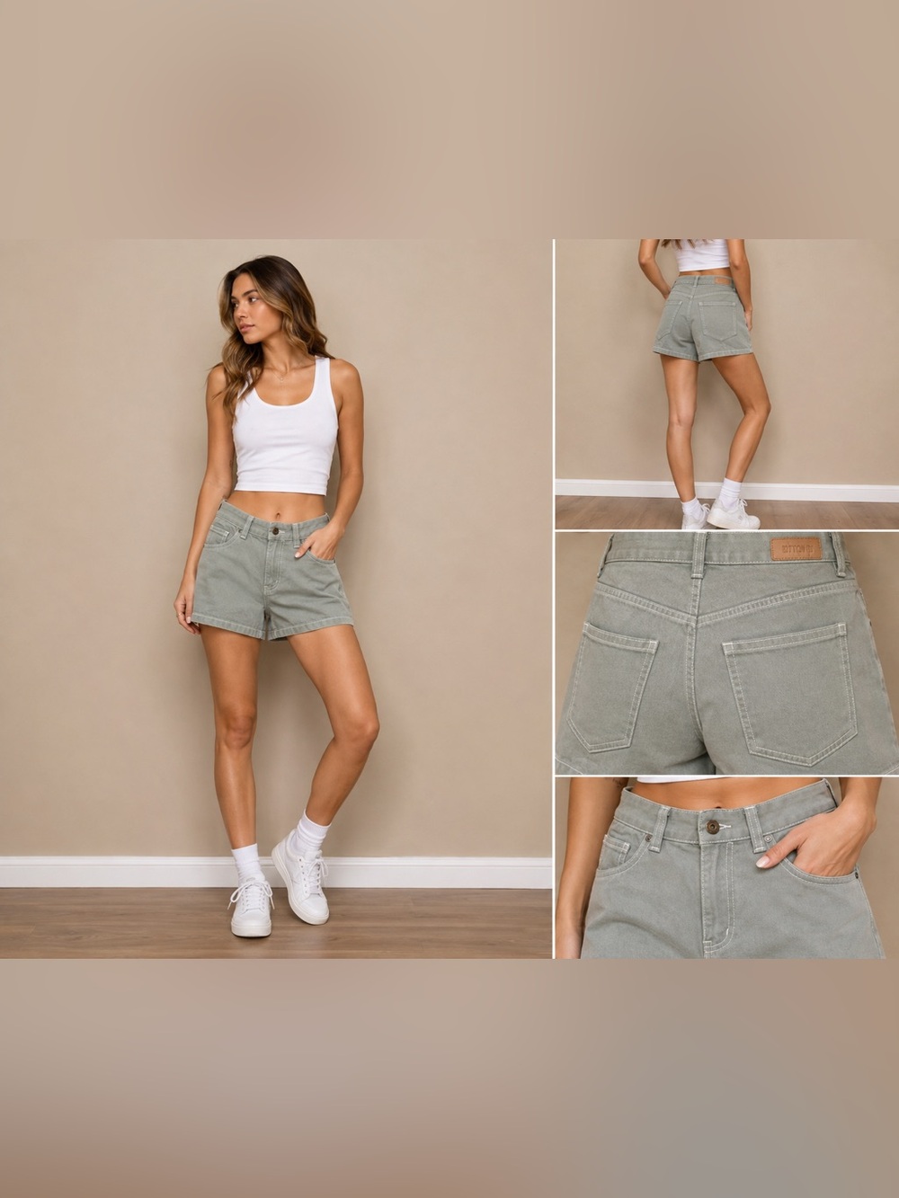 Cotton On Denim Cotton High Rise Mom Shorts Green Size 6